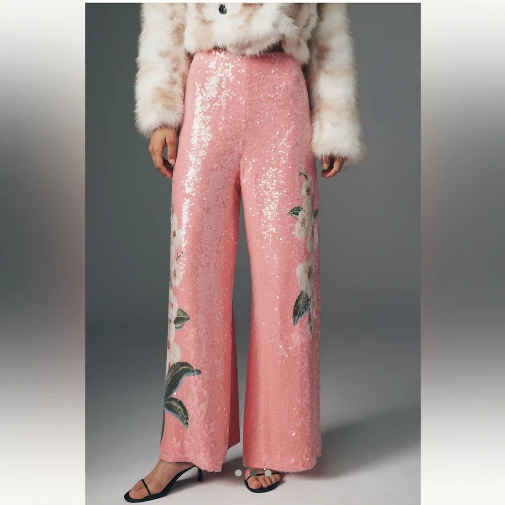 Farm Rio x Anthropologie Sequin Wide Leg Pants - Size S - BNWT - Picture 2 of 14
